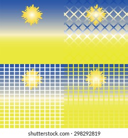 Vector set of landscapes of the desert with the sun, the sky and sand. Abstract illustrations.