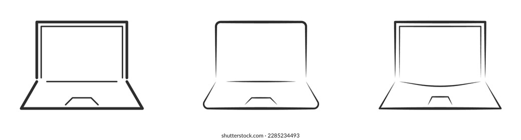 Vector set of laptops. Modern linear notebooks vector. A set of educational notebooks.