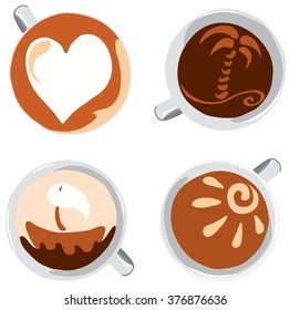 vector set of latte art love weekends/relax with a delicious coffee