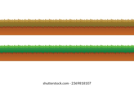 Vector set of lawn and earth edges in flat design.