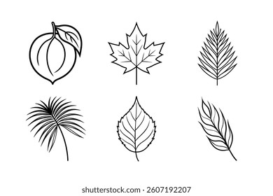 Vector set of leaf icons showcases a seamless floral pattern, an artistic nature illustration for spring or autumn design