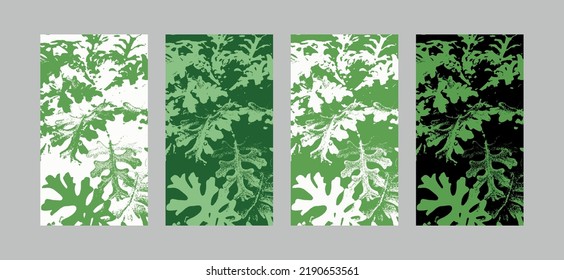 Vector set with leaf print in four color options.