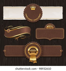 Vector set of leather & golden framed labels