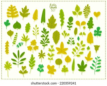 Vector set of leaves. Cartoon leaf illustration.