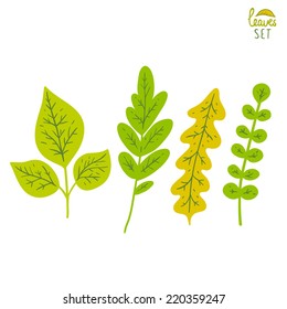 Conjunto vetorial de folhas. Ilustração de folha de desenho animado.
