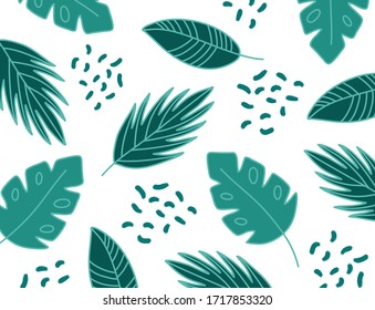 Vector set of leaves. Design elements. Trendy summer print. Exotic background. Print on white background. Abstract leaves texture.
