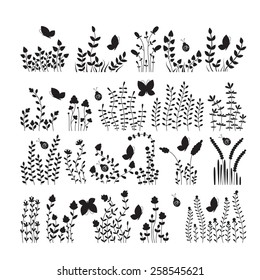 Vector set with leaves and flowers. Design for invitation and greeting cards.