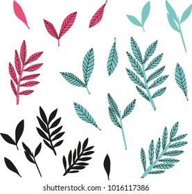 Vector set with leaves on white background