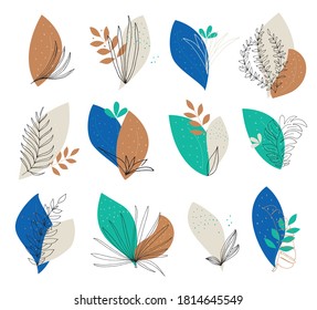 vector Set of leaves shapes and doodle objects. Abstract modern trendy illustration. Simple geometry background with doodle elements.
