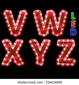 vector set of led illuminated letters. illustration clipart