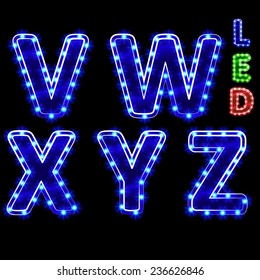 vector set of led illuminated letters. illustration clipart