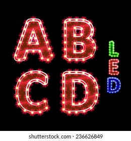 vector set of led illuminated letters. illustration clipart