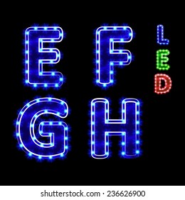 vector set of led illuminated letters. illustration clipart