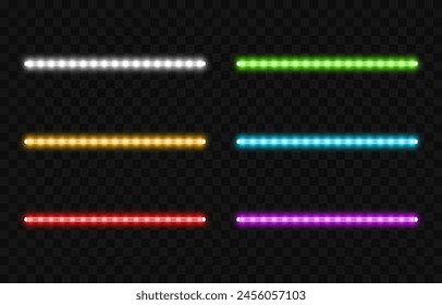 Vector set of led lamps png. LED lamps of different colors on an isolated transparent background. Led lamp, neon light, light effect png. Night light.