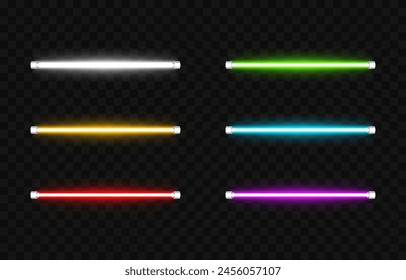 Vector set of led lamps png. LED lamps of different colors on an isolated transparent background. Led lamp, neon light, light effect png. Night light.