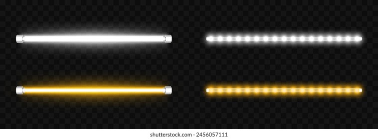 Vector set of led lamps png. LED lamps of different colors on an isolated transparent background. Led lamp, neon light, light effect png. Night light.