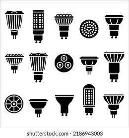 Vector Set Of LED Light Bulbs Set Silhouettes Illustration Isolated On White Background