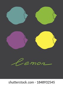 Vector set with lemon on color background. Flat style. Illustration for wrapping paper, post cards, prints for clothes, and emblems. Design for cosmetics, spa, health care product.