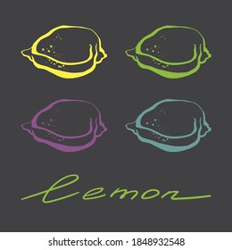 Vector set with lemon on color background. Flat style. Illustration for wrapping paper, post cards, prints for clothes, and emblems. Design for cosmetics, spa, health care product.