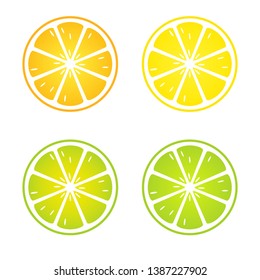 Vector set of lemon, orange, lime on white background. - Vector