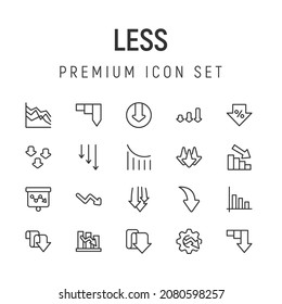 Vector set of less thin line icons. Design of 20 stroke pictograms. Signs of less isolated on a white background.