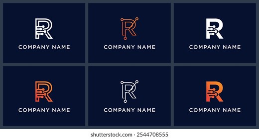 Vector conjunto letra R diseño de logotipo de tecnología inteligente.