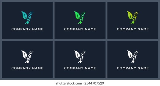 Vector set letter Y leaf tech logo design.
