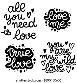 Vektorgrafik-Satz über Liebe. Valentinstag. Schwarz-Weiß-Schrift. Vektorgrafik