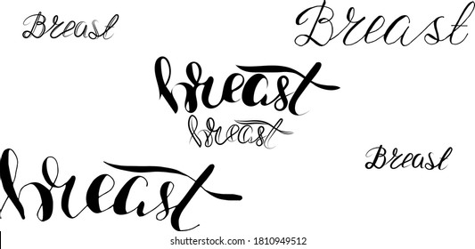 vector, set of lettering breast in different styles, fight against breast cancer, outline, print for textile, paper design