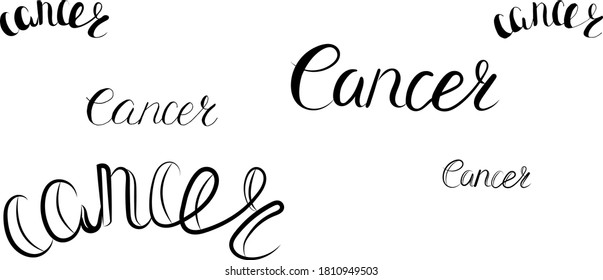 vector, set of lettering cancer in different styles, fight against breast cancer, outline, print for textile, paper design