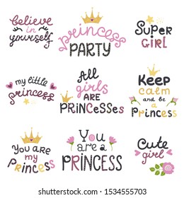 Vector set of lettering with cute princess phrases