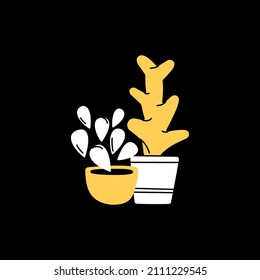 Vector set with lettering and indoor plants. Isolated illustrations for stickers, embroidery, badges, pins and clothing