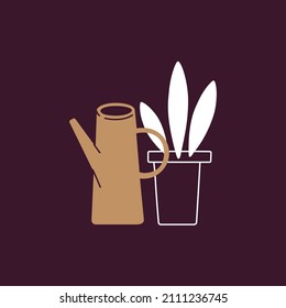 Vector set with lettering and indoor plants. Isolated illustrations for stickers, embroidery, badges, pins and clothing