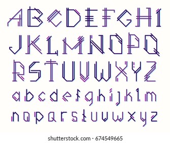 Vector set of letters of the English alphabet on white background. Uppercase and lowercase color ABC letters ancient style. Stylish design of line art vintage decorative alphabet