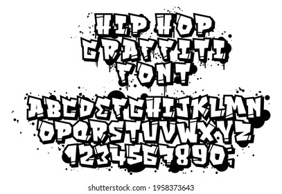 Vector set of letters and numbers in hip hop and street art graffiti style. Graffiti font on a white background for easy use. Vintage culture 90s street and youth subcultures.