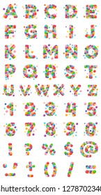 Vector set letters, numbers and punctuation mark of the alphabet for kids of the colored balls.