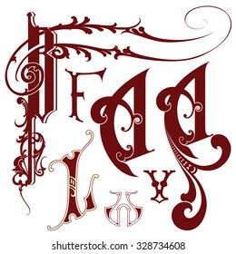 Vector set of letters in the old vintage style.