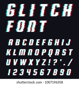 Vector set of letters in the style of errors, hindrances, glitch. Isolated letters and numbers.