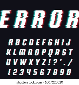 Vector set of letters in the style of errors, hindrances, glitch. Isolated letters and numbers.