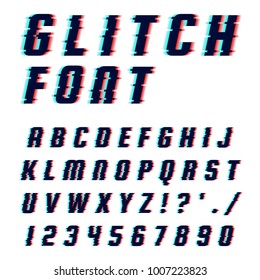 Vector set of letters in the style of errors, hindrances, glitch. Isolated letters and numbers.