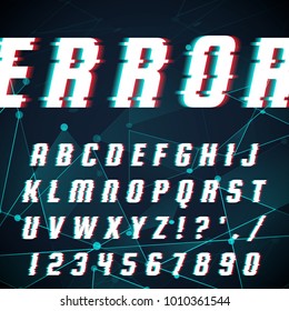 Vector set of letters in the style of errors, hindrances, glitch. Isolated letters and numbers.