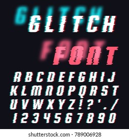 Vector set of letters in the style of errors, hindrances, glitch. Isolated letters and numbers.
