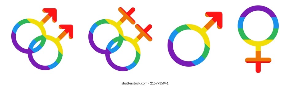 Vector set with LGBT male and female symbols. Venus and mars signs in rainbow colors. Pride month.