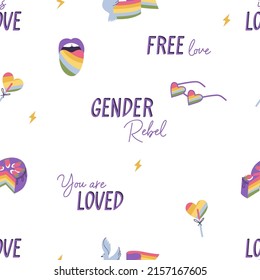 Vector set of LGBTQ community symbols and icons. Seamless parten for Pride Month decorations