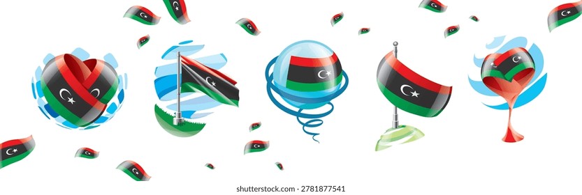 Vector set of the Libyan flag in various creative designs