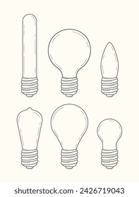 Vector set of light bulb in line style