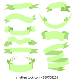 Vector Set of Light Green  Different Ribbons for Your Text.  