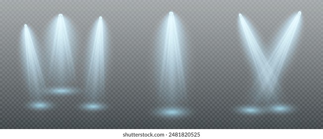 The vector set of light includes a light source, studio lighting, walls, and a PNG. It also includes spotlight lighting and a spotlight PNG. Finally, it includes light beams and a light effect.
