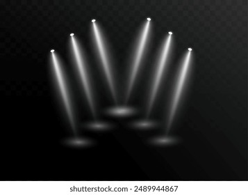 The vector set of light includes a light source, studio lighting, walls, and a PNG. It also includes spotlight lighting and a spotlight PNG. Finally, it includes light beams and a light effect.