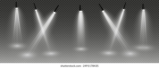 The vector set of light includes a light source, studio lighting, walls, and a PNG. It also includes spotlight lighting and a spotlight PNG. Finally, it includes light beams and a light effect.